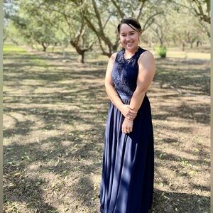 Miusol Navy Bridesmaid Modest Flowy Chiffon Lace Dress